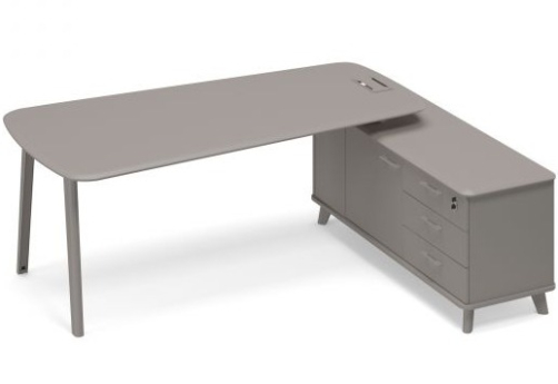 Стoл руководителя правый (тип 3) с опорной тумбой Види Металл, цвет мокко