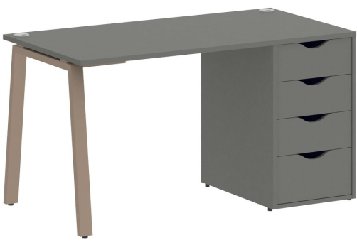 Стол письменный с тумбой 4 ящика, цвет металлик + мокко
