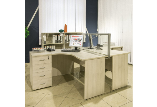 Рабочая станция на 2 человека с приставными тумбами Прайм, цвет шамони светлый