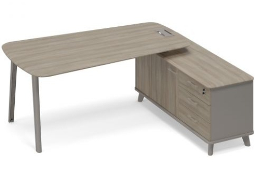 Стoл на опорной тумбе правый (тип 3) для руководителя Види Металл, цвет мокко + вяз