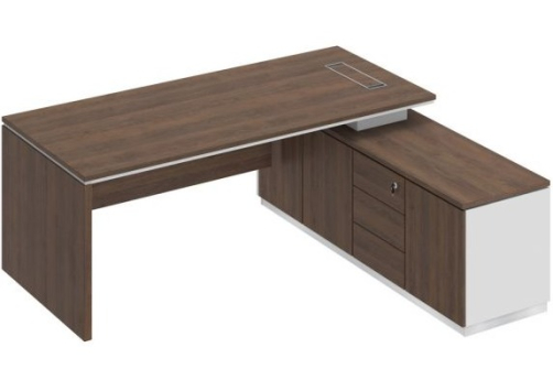 Стол руководителя (опора ДСП) на опорной тумбе Римини Т, цвет дуб темный + белый + дуб темный