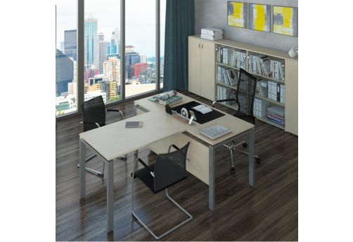 Стол руководителя с брифинг-приставкой Хайтек Люкс, цвет шамони светлый