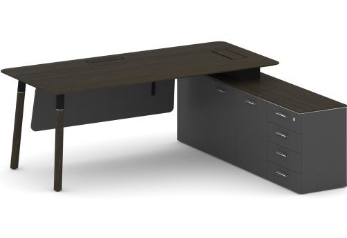 Стол руководителя правый Милтон, цвет темный дуб + базальт