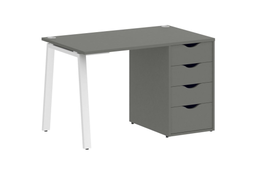 Стол письменный с тумбой 4 ящика, цвет металлик + белый