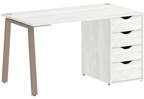 Стол письменный с тумбой 4 ящика, цвет белое дерево + мокко