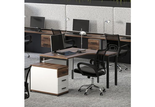 Стол эргономичный правый с царгой Динен, цвет дуб мали-белый