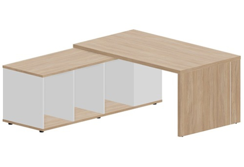 Стол на опорной сервисной тумбе (левый) Эльберт, цвет светлый дуб + белый