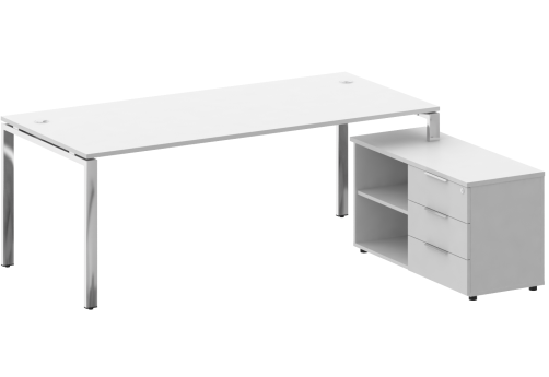 Стол руководителя с опорной тумбой правый, цвет белый