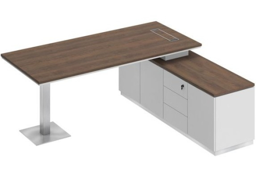 Стол руководителя на опорной тумбе Римини Т, цвет дуб темный + белый + белый