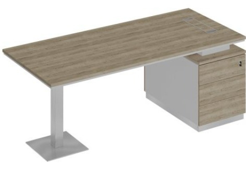 Стол руководителя на опорной тумбе Римини Т, цвет дуб светлый + белый + дуб светлый