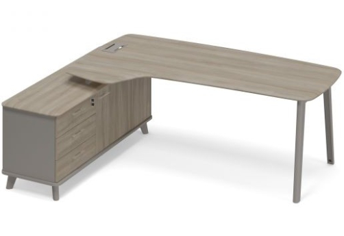 Стoл руководителя эргономичный на опорной тумбе левый (тип 4) Види Металл, цвет мокко + вяз