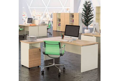 Стол рабочий эргономичный (левый) Некста, цвет вяз + беж