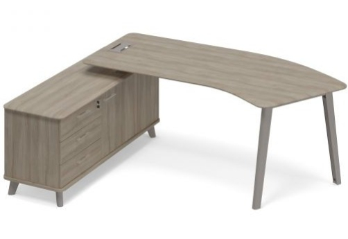 Стoл руководителя эргономичный левый (тип 5) с тумбой опорной Види Металл, цвет вяз