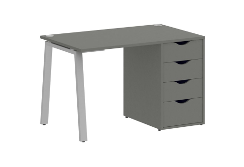Стол письменный с тумбой 4 ящика, цвет металлик + серый