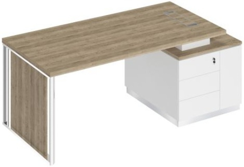 Стол руководителя с декоративной вставкой Римини, цвет дуб светлый + белый + белый