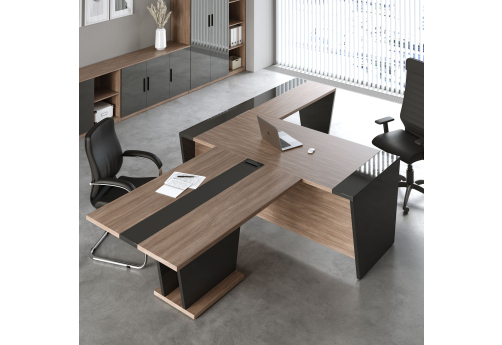 Стол письменный 180 панель - древесная с брифинг-приставкой и правой боковой приставкой Виенсо, цвет дуб + черный