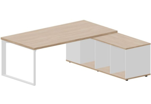 Стол на опорной сервисной тумбе (правый) Марко, цвет белый + светлый дуб + белый