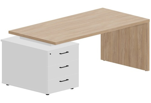 Стол на опорной тумбе (левый) Эльберт, цвет светлый дуб + белый