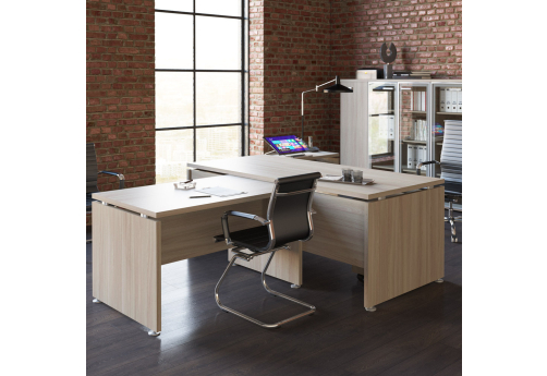 Стол руководителя с брифинг-приставкой Юпитер, цвет ясень