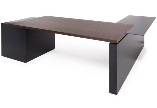Стол для руководителя c тумбой и приставкой левый Ролано, цвет эвкалипт темный + черный