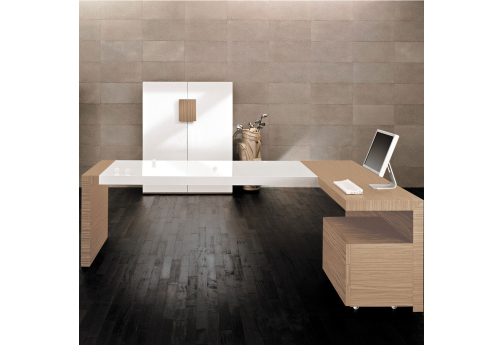 Стол для руководителя + нижняя панель Толедо, цвет орех+белый