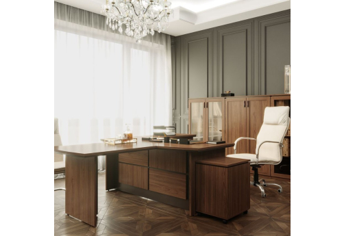 Стол директора с брифинг-приставкой Фокс, цвет мебели фокс ред + венге