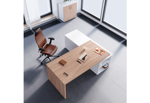 Стол на опорной сервисной тумбе (левый) Эльберт, цвет светлый дуб + белый