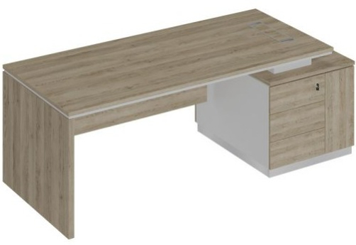 Стол руководителя на опорной тумбе (опора ДСП) Римини Т, цвет дуб светлый + белый + дуб светлый