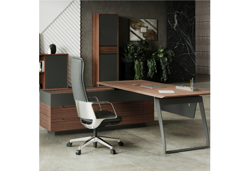 Стол на опорной тумбе левый Каприо, цвет орех