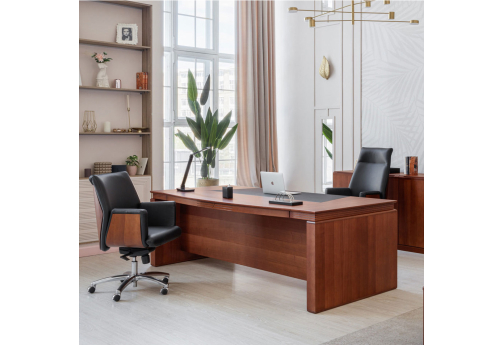 Стол для руководителя закругленный Элвис, цвет орех Италия + черный