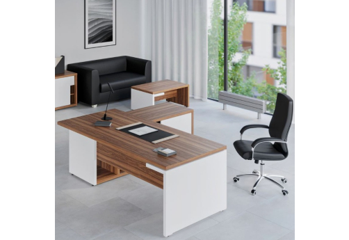 Стол рабочий на опорной креденции правый Смарт, цвет орех + белый