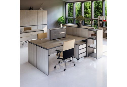 Составной стол на 2 рабочих места с выдвижными тумбами Валенсия, цвет сосна карелия