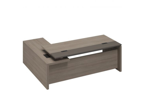 Стол руководителя с кабель-каналами с приставкой боковой правый Британия, цвет дуб + серый