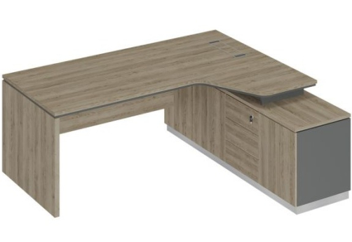 Стол на опорной тумбе эргономичный правый Римини Т, цвет дуб светлый + антрацит + дуб светлый