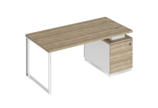 Стол руководителя на опорной тумбе (левый/правый) Римини, цвет дуб светлый + белый + дуб светлый
