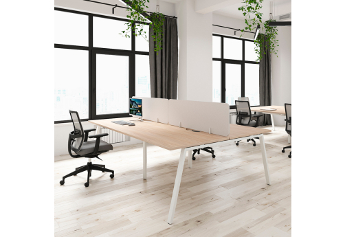 Рабочая станция на 4 человека с фронтальными экранами Сильвана, цвет светлый дуб