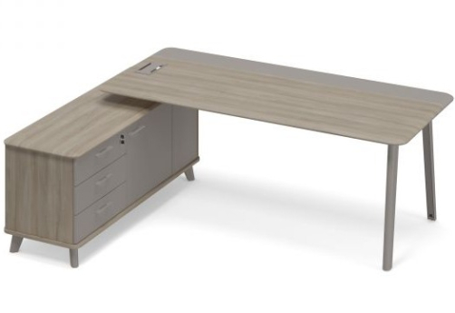 Стол руководителя левый комбинированный с опорной тумбой (тип 1) Види Металл, цвет вяз + мокко