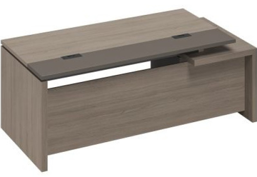 Стол руководителя с кабель-каналами с тумбой подвесной 2-ящичной с замком левый Британия, цвет дуб + серый