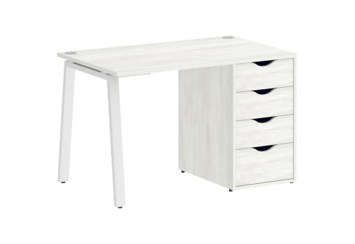 Стол письменный с тумбой 4 ящика, цвет белое дерево + белый