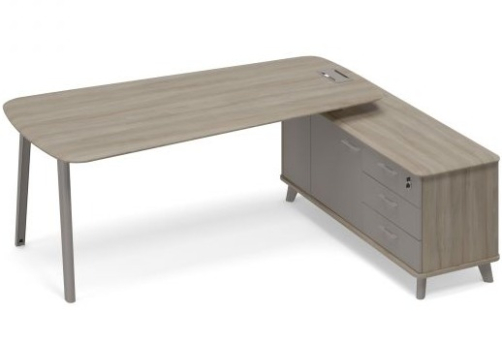 Стoл руководителя правый (тип 3) с опорной тумбой Види Металл, цвет вяз + мокко