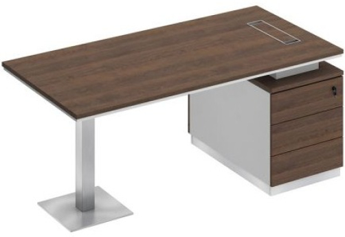 Стол руководителя на опорной тумбе Римини Т, цвет дуб темный + белый + дуб темный