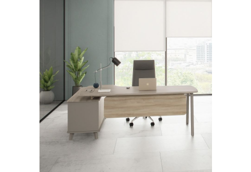 Стoл руководителя правый (тип 4) эргономичный с тумбой Види Металл, цвет мокко + вяз