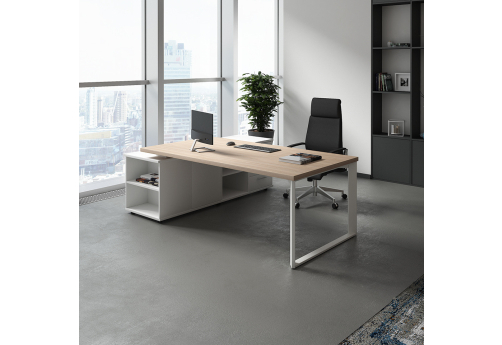 Стол на опорной сервисной тумбе (правый) Марко, цвет светлый дуб + белый + белый