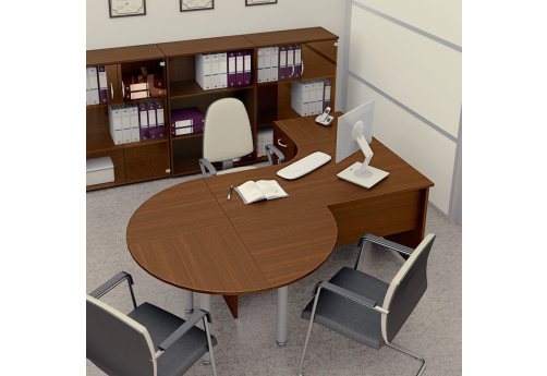 Стол эргономичный левый с тумбой и приставками Прайм, цвет орех