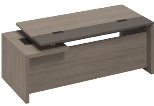 Стол руководителя с кабель-каналами с тумбой подвесной 2-ящичной с замком правый Британия, цвет дуб + серый