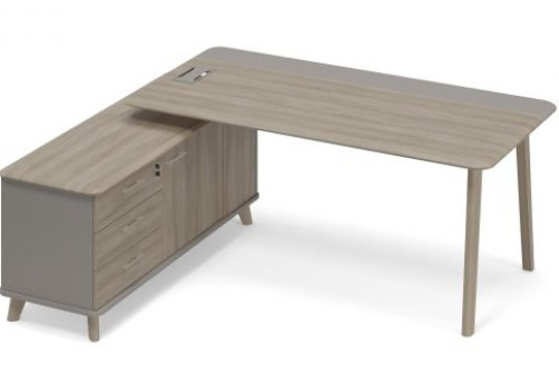 Стол руководителя на опорной тумбе левый (тип 1) Види Вуд, цвет мокко + вяз