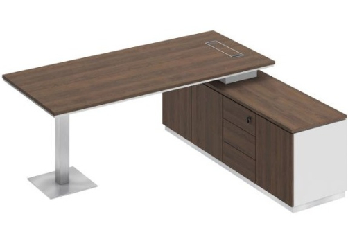 Стол руководителя на опорной тумбе Римини Т, цвет дуб темный + белый + дуб темный