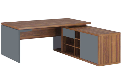 Стол рабочий на опорной креденции правый, цвет орех + антрацит