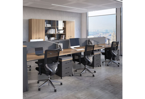 Рабочая станция на 6 мест с А-образными опорами Франклин Персонал, цвет дуб