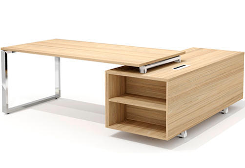 Стол руководителя на опорной тумбе левый Некста Директ, цвет вяз + хром